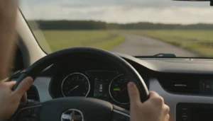 Tableau de bord de voiture avec indicateur de consommation de carburant en gros plan
